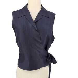 SALE Vintage Vision Apparel 100% Silk Wrap Front Sleeveless Blouse Top SZ 14